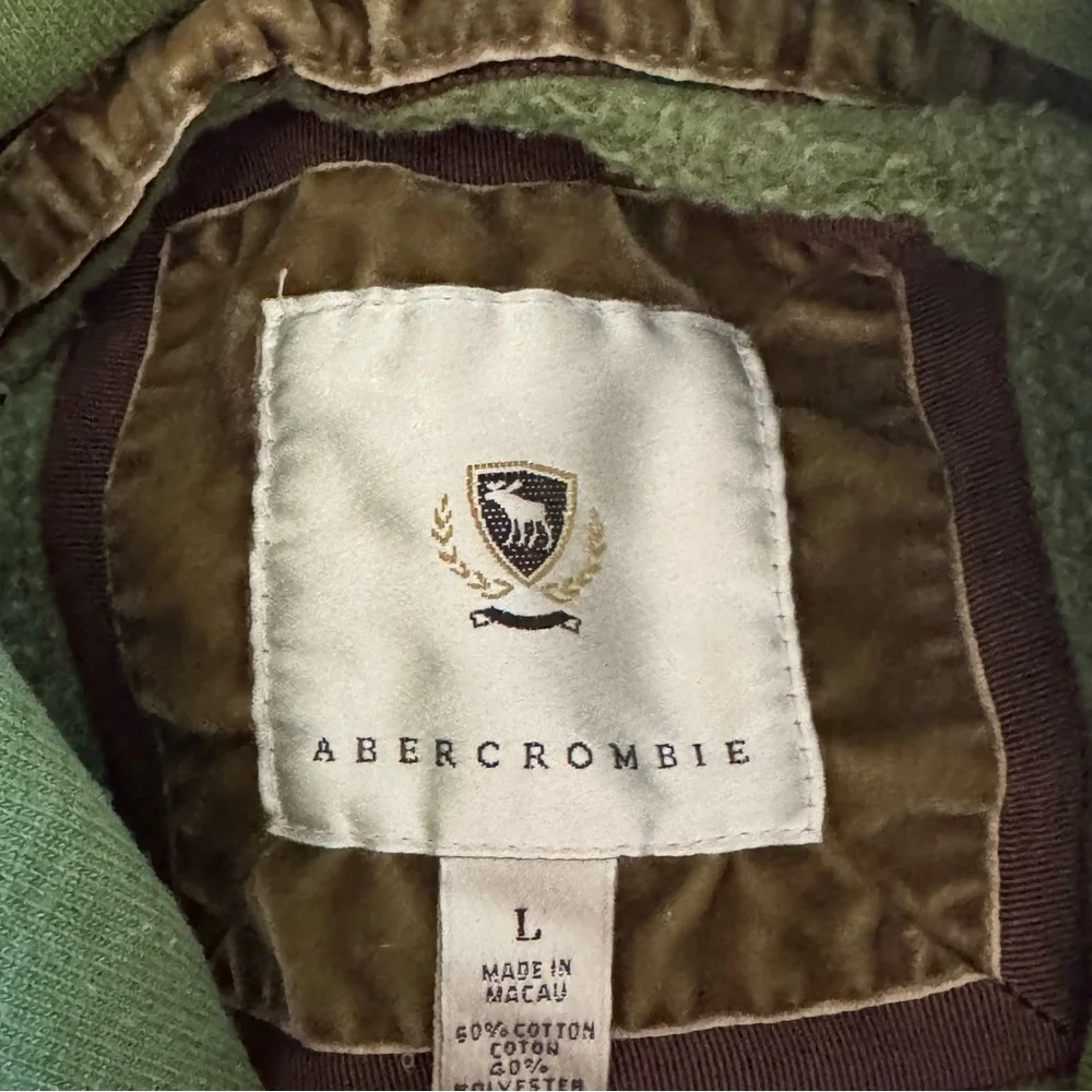 Abercrombie & Fitch Hoodie Spell Out Moose Pullover Hoodie Y2K Green Women Large - Picture 7 of 8